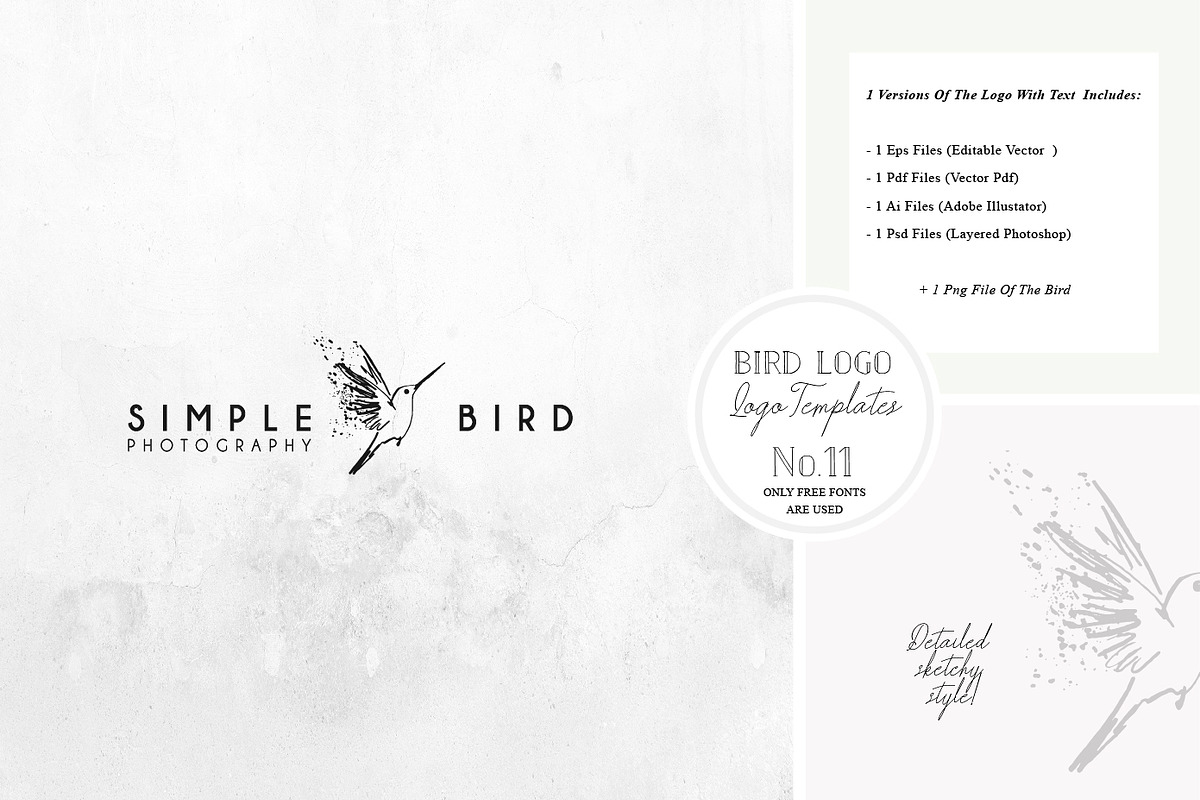 Bird Logo -Sketchy Artistic style 11, a Branding & Logo Template by Whimsical Logoshop