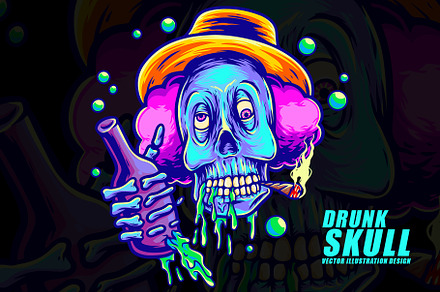 Drunk Skull and Seamless Pattern