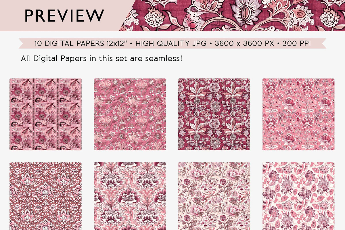 Burgundy Floral Seamless Patterns, a Pattern Graphic by Maishop (Photo 2 of 8)