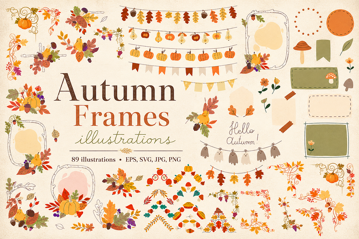 Autumn Frames Illustrations, a Seasonal Illustration by Anna Studio (Photo 1 of 13)