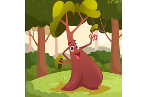 Cartoon tree. fantasy wood with eyes, an Illustration by Onyx