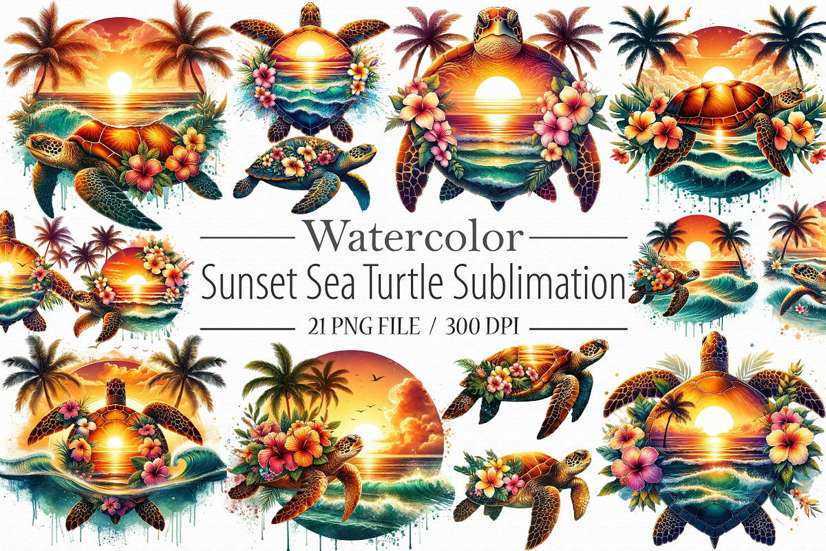 Sunset Sea Turtle Sublimation, an Illustration by Libby Wishes (Photo 1 of 4)