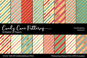 Candy Cane Digital Papers, a Pattern Graphic by ZoollGraphics