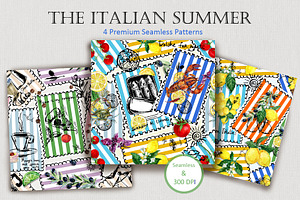 Italian Summer Stamps: 4 Patterns