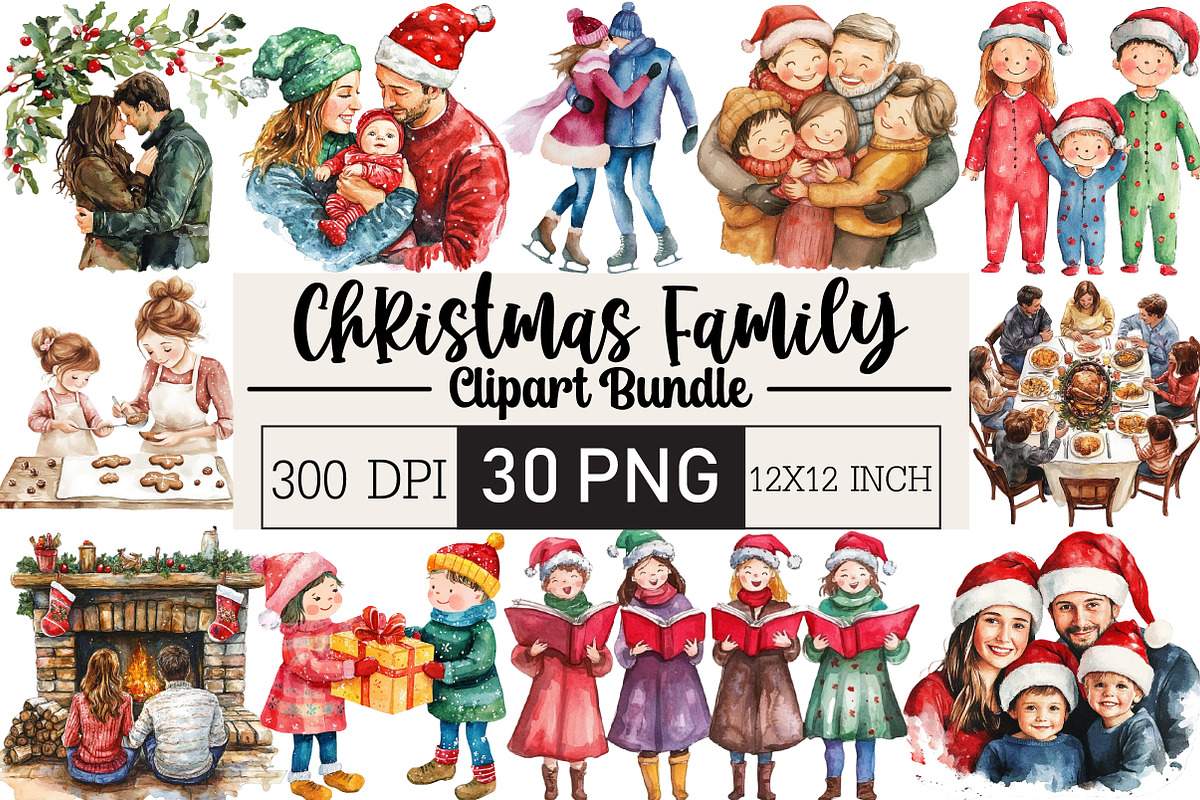 Christmas Family Clipart, an Illustration by Black Bird Studio (Photo 1 of 6)