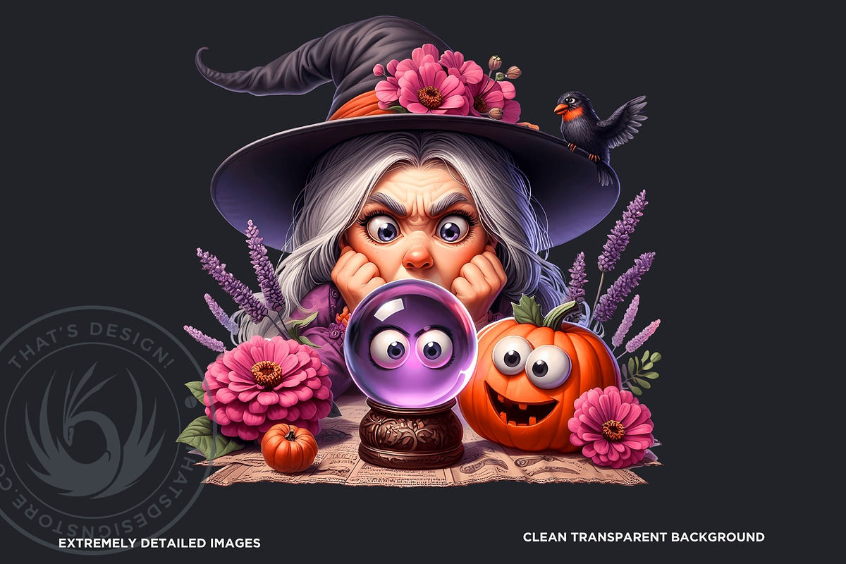 Playful Halloween witches cliparts, a Seasonal Illustration by ThatsDesignArt (Photo 3 of 10)
