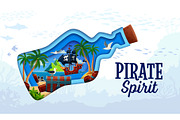 Pirate bottle with map and sail ship, a Transportation Illustration by Vector Tradition (Thumbnail 1 of 3)