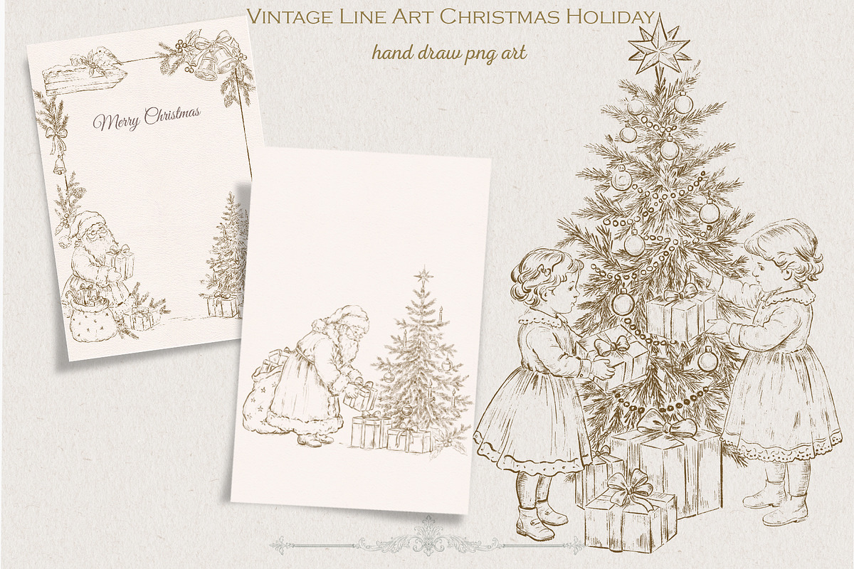 Vintage Line Art Christmas Holiday, a Decorative Illustration by AlenaVlasko stock Market (Photo 1 of 6)