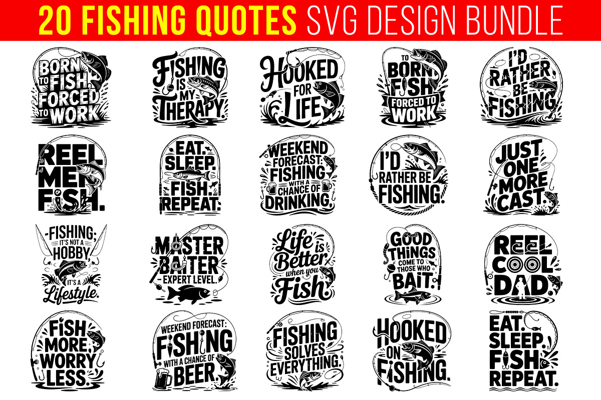 20 Fishing Quotes SVG Design Bundle, an Object Graphic by himelgfx