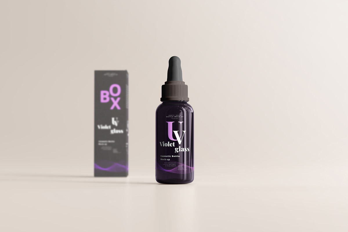 Violet Glass Dropper Bottle Mock-up, a Cups & Container Mockup by pmvch (Photo 17 of 20)