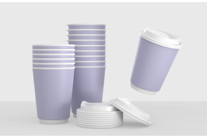 Stacks Purple Paper Coffee Cups And