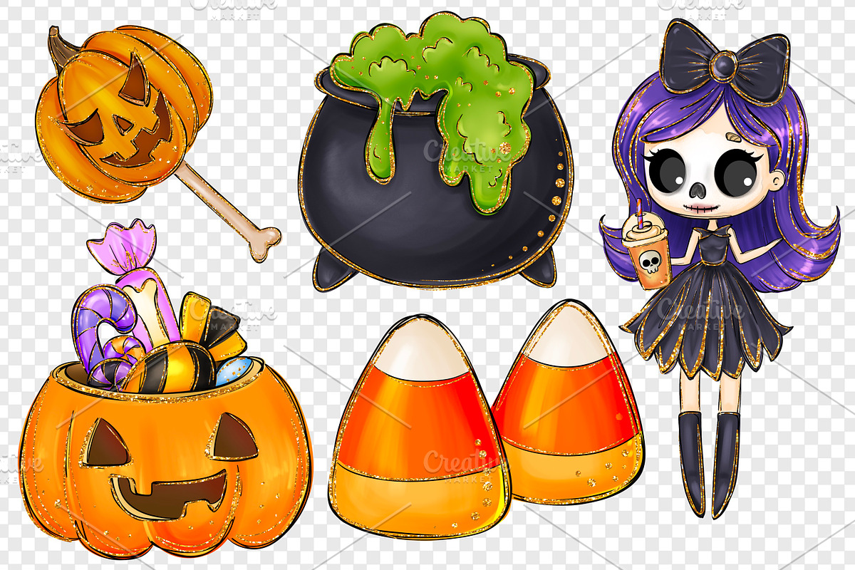 Halloween PNG clipart set 23, a Seasonal Illustration by LoLoArt (Photo 3 of 6)