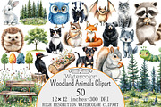Watercolor Woodland Animals Clipart, a Seasonal Illustration by Design Market (Thumbnail 1 of 5)