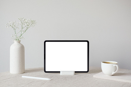 Cozy, hygge, nordic style workspace, a Technology Photo by photoguns