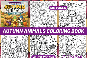 BOLD EASY AUTUMN ANIMALS COLORING, a Seasonal Illustration by Design Station