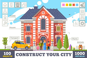 Construct your city, flat vector KIT