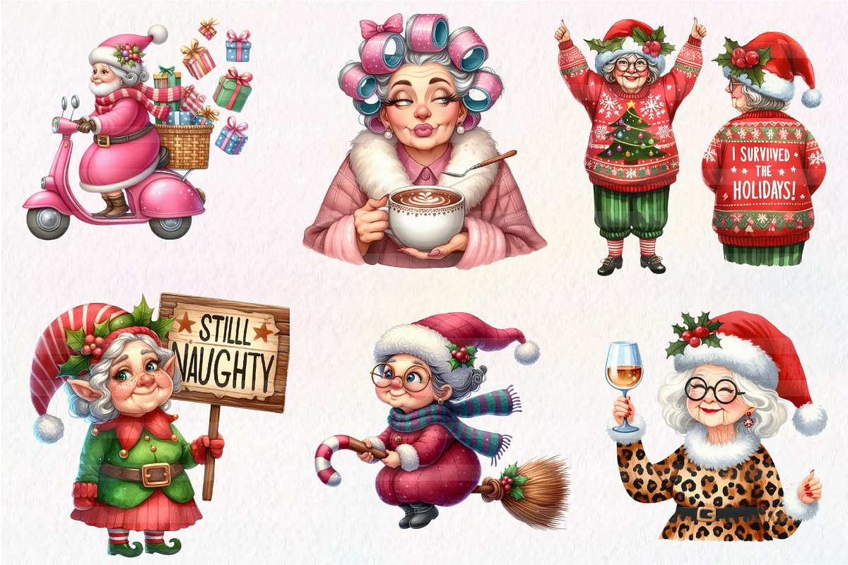 Funny Old Lady Christmas Sublimation, an Illustration by CreationArt (Photo 2 of 6)