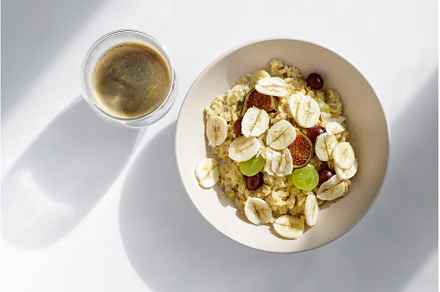 Top view of morning meal on white, a Food & Drink Photo by serkum