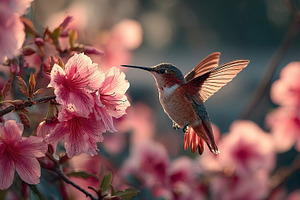 Hummingbird and Pink Blossoms, an Animal Photo by Ales Munt
