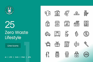 25 Zero Waste Lifestyle Icons, an Outline Icon by IconBunny