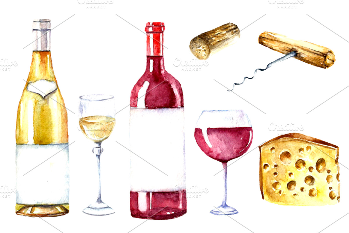 Wine and winery products watercolor, a Food Illustration by Vikeriya (Photo 3 of 8)
