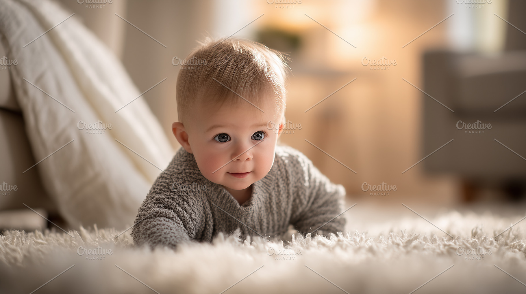 Cute baby crawling on a soft carpet, a Person Photo by MistyDay