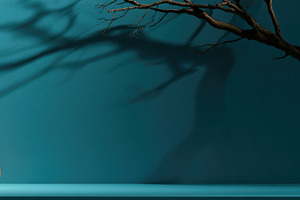 Minimal Halloween pumpkin with eerie tree shadow on teal backgro, a Person Photo by José Manuel Gelpi