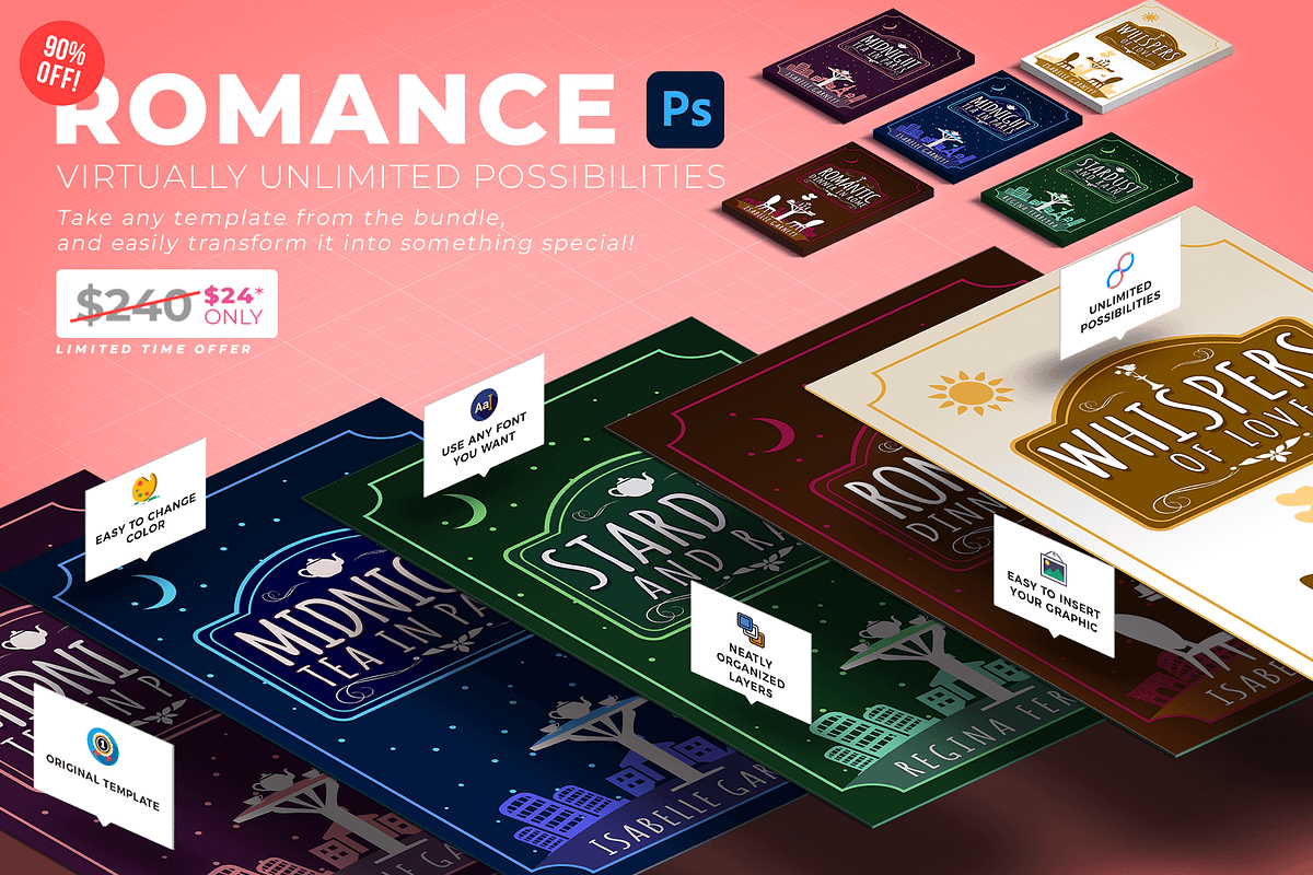 ROMANCE Book Cover Templates Bundle, a Templates & Theme by Digital Goods (Photo 4 of 7)