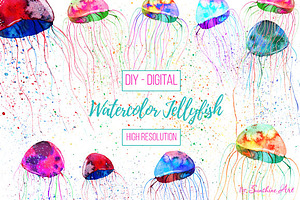 Set of Watercolor Jellyfish
