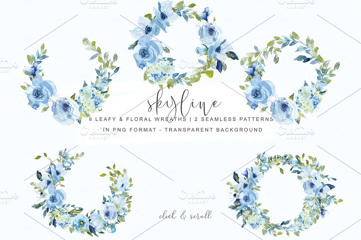 watercolor hand painted blue florals, an Illustration by Patishop Art (Photo 9 of 9)