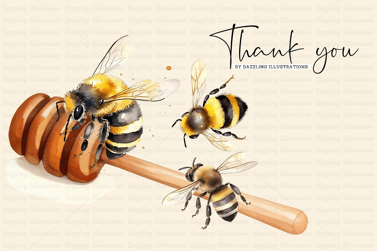 Watercolor Bee Set, an Animal Illustration by Dazzling Art Boutique (Photo 5 of 5)