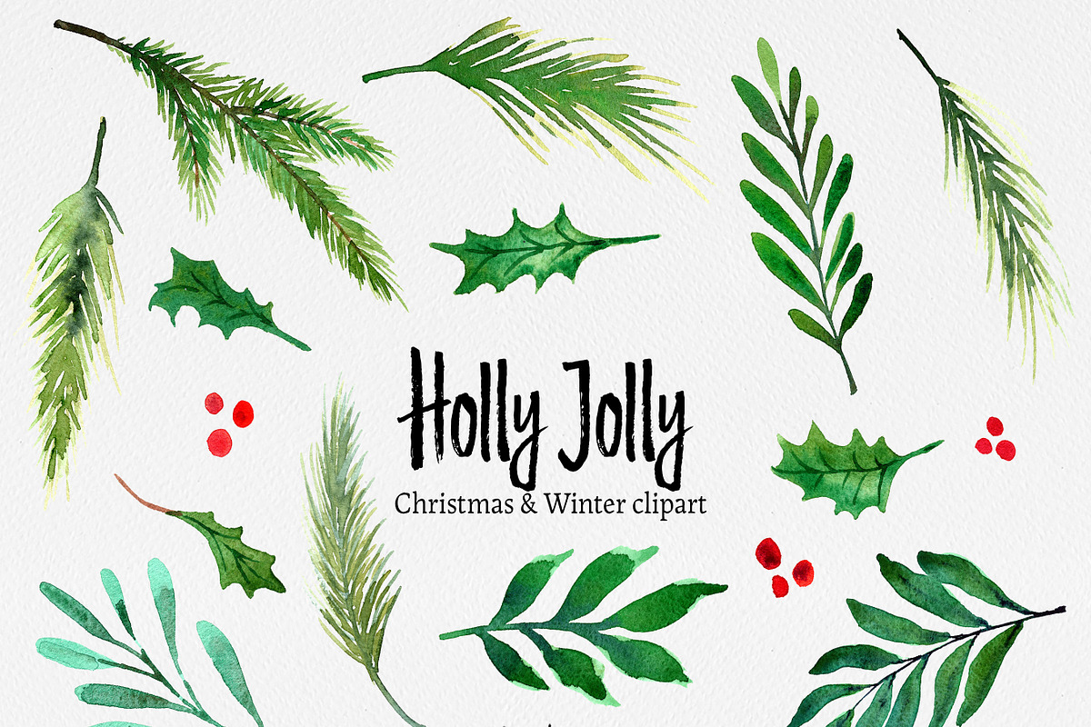 Christmas clip art: HOLLY JOLLY, an Illustration by SandraGraphicDesign (Photo 4 of 5)