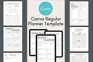 Canva Daily Planner Template Bundle, a Stationery Template by WynterLife Studio