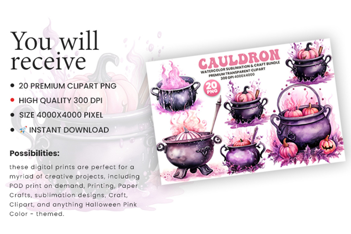 Halloween Pink Cauldron PNG Bundle, a Seasonal Illustration by Creative Arslan (Photo 3 of 7)