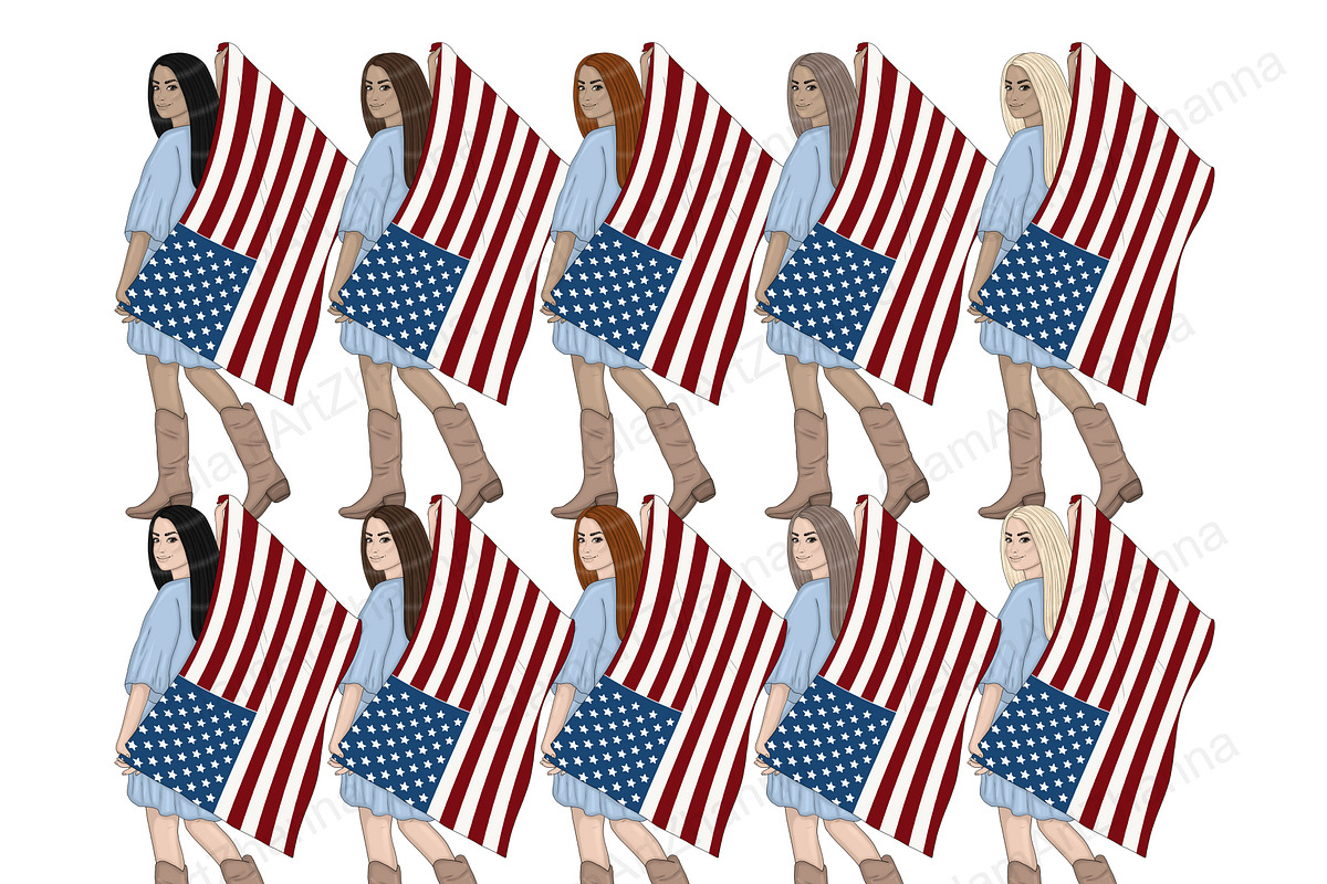 4th of July Dark Girls Clipart, a Decorative Illustration by GlamArtZhanna (Photo 4 of 5)