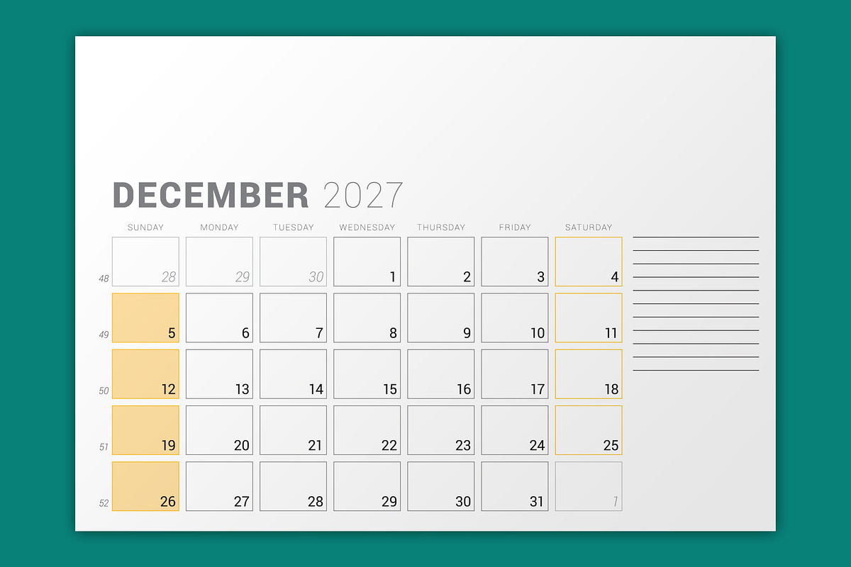 Modern 2027 Vector Calendar EPS, a Texture Illustration by mikhailmorosin (Photo 4 of 4)