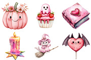 Charm Pink Halloween Clipart, an Illustration by Watercolor design (Thumbnail 5 of 5)