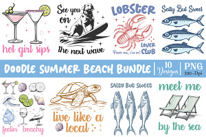 Summer Beach Doodle PNG Bundle