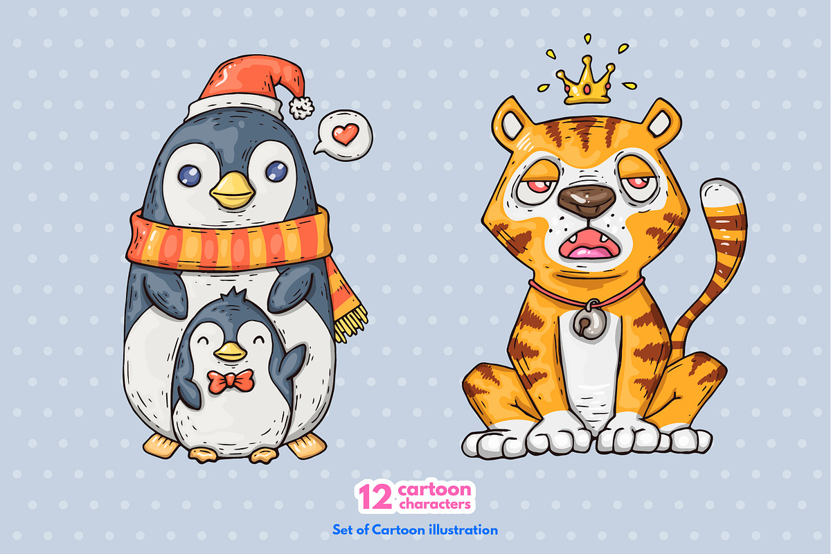 12 Different Cartoon Characters, an Illustration by Andrew_Derr