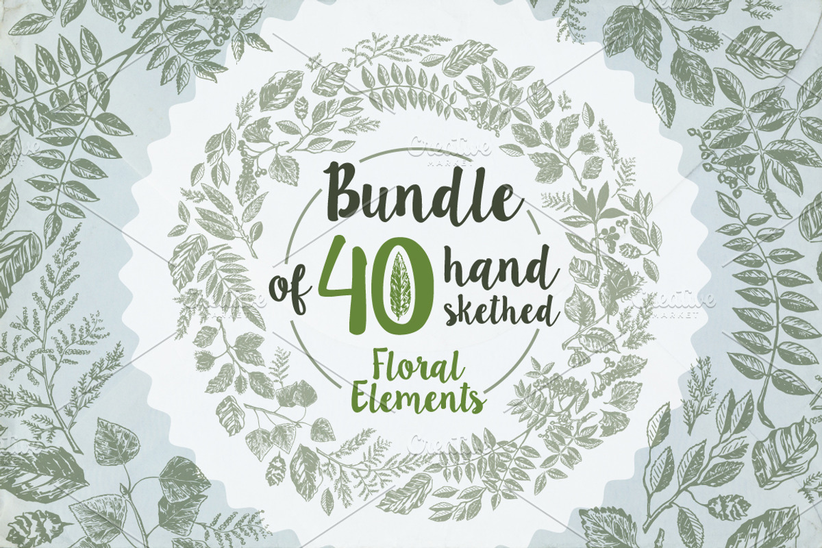 40 handsketched floral elements, a Decorative Illustration by Artha Design Studio (Photo 1 of 7)