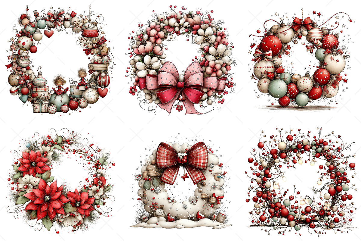 Whimsical Christmas Wreath Clipart, an Illustration by Craft Nest (Photo 7 of 11)