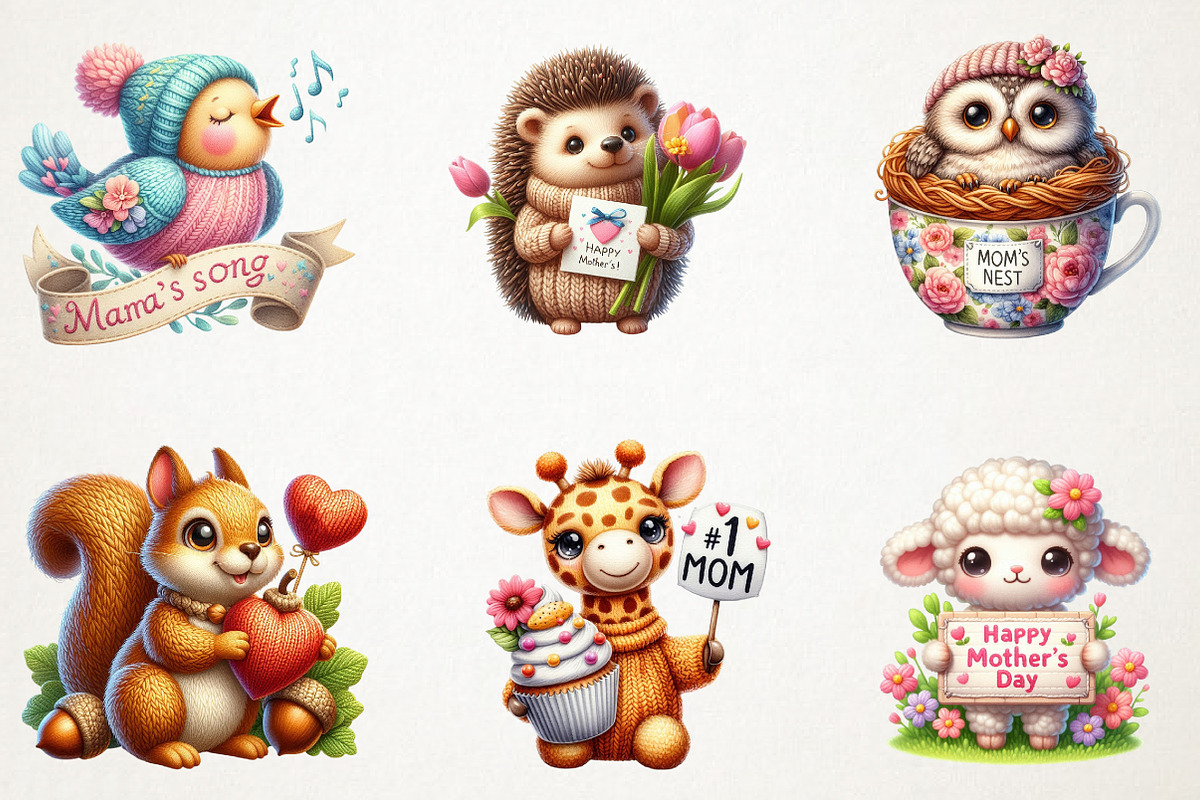 Kawaii Knitted Animals Mother's Day, an Illustration by RobertsArt (Photo 3 of 7)