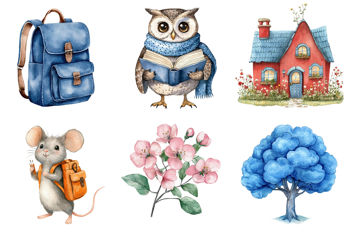 Watercolor School Supplies Clipart, a Seasonal Illustration by CitraGraphics (Photo 3 of 6)