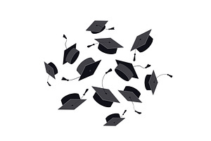 Cloud of black graduation caps with, an Object Illustration by Toltemara