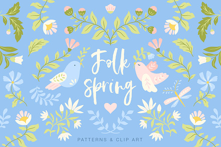 Folk Spring Patterns and Clip Art