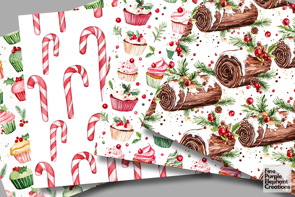Watercolor Christmas Sweets Desserts, a Pattern Graphic by Fine Purple Elephant (Photo 4 of 5)