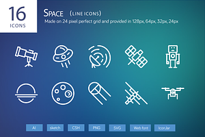 16 Space Line Icons