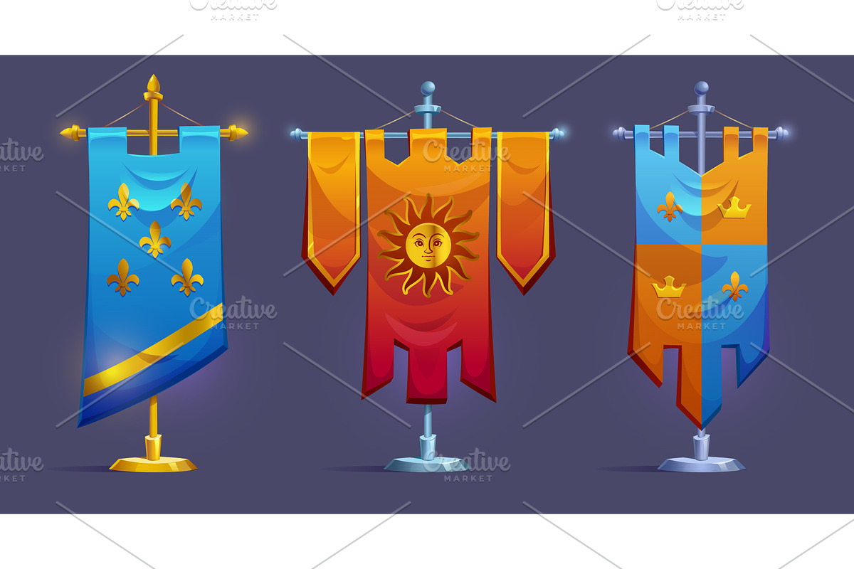 Flag game medieval banners on stands, an Object Illustration by art PVP - market