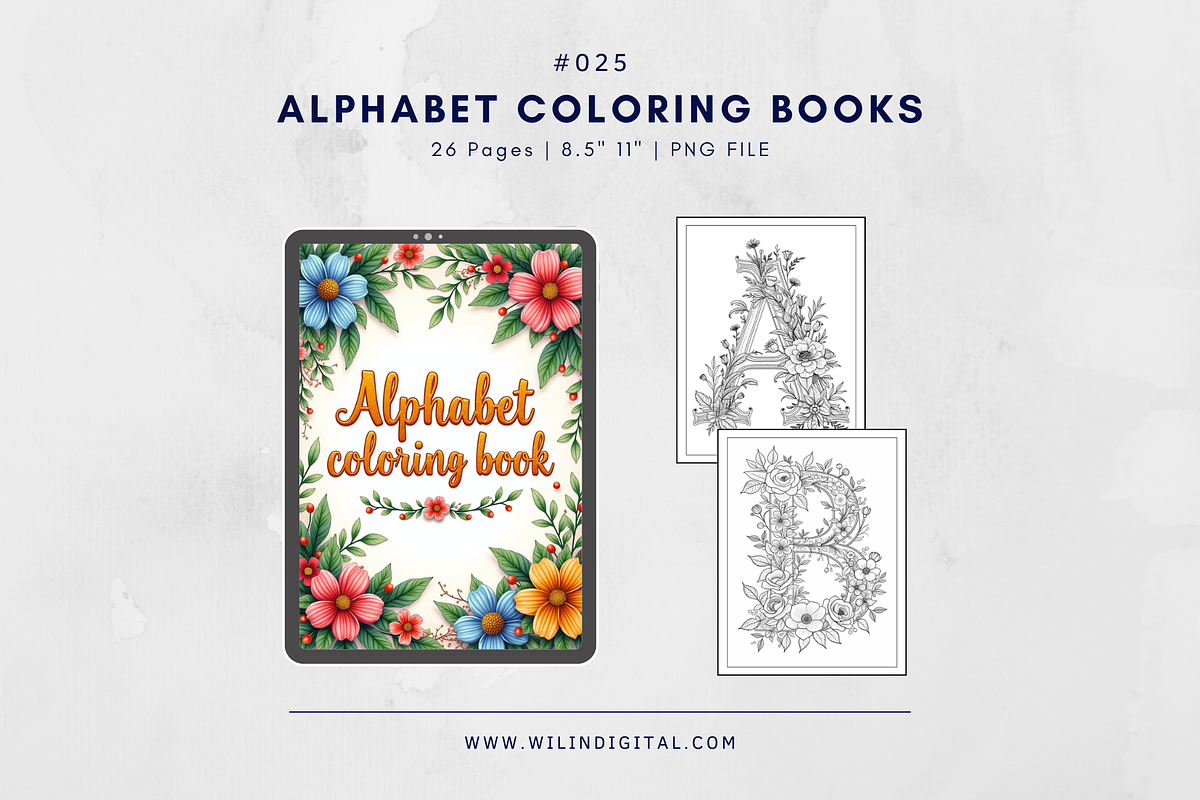 26 Alphabet Coloring Pages For Kids, an Illustration by Wilin Digital (Photo 1 of 3)
