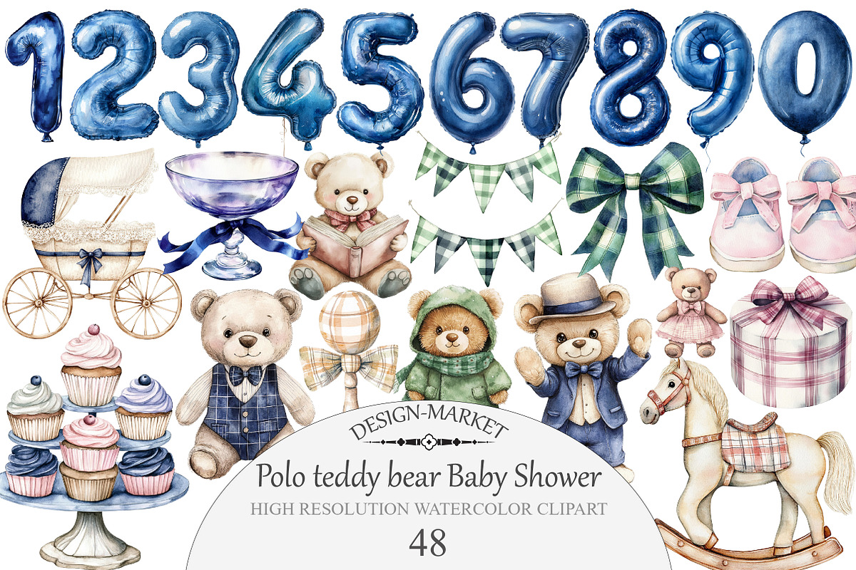 Polo teddy bear Baby Shower Clipart, an Illustration by Design Market (Photo 1 of 5)